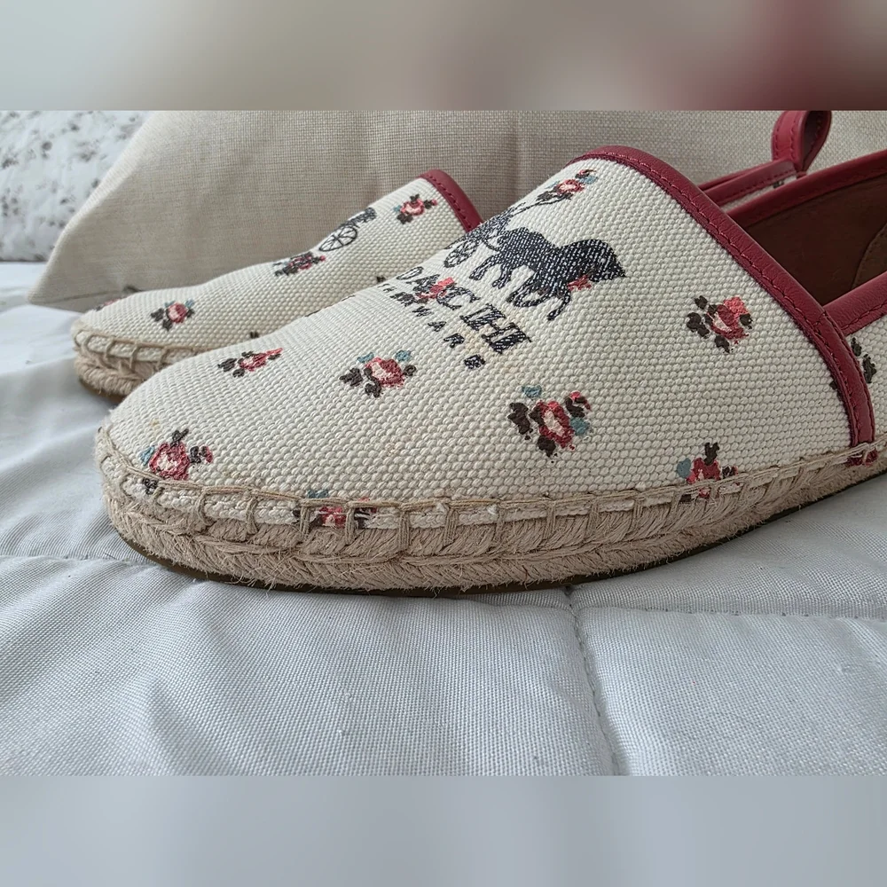 Coach Floral Bloom Espadrilles, Canvas Slip-On, G2172 Chalk-Rare, Size8 Like New